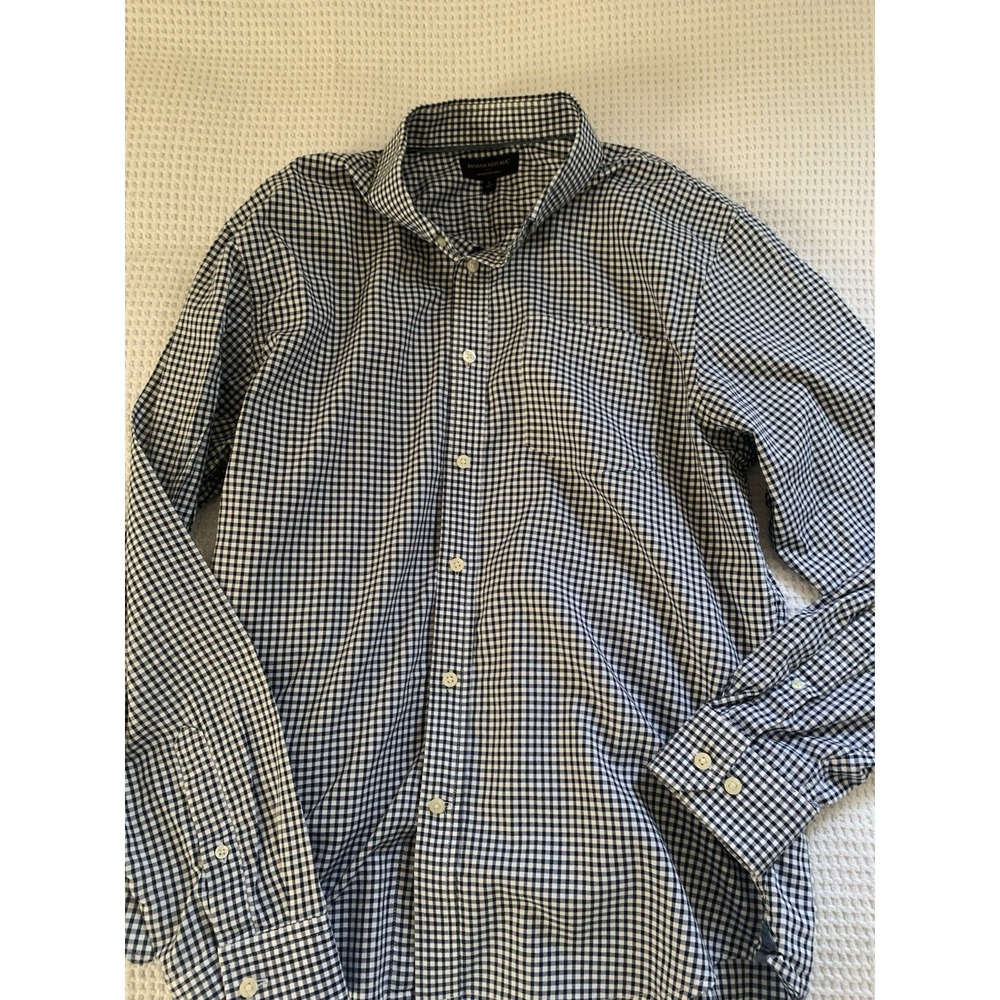 Banana Republic‎ Shirt Men's Large L Untucked Fit White Blue  Checked